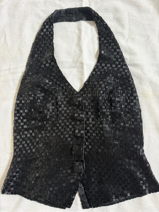 Carmen Marc Valvo Tops - Carmen Marc Valvo Black Textured Halter Vest